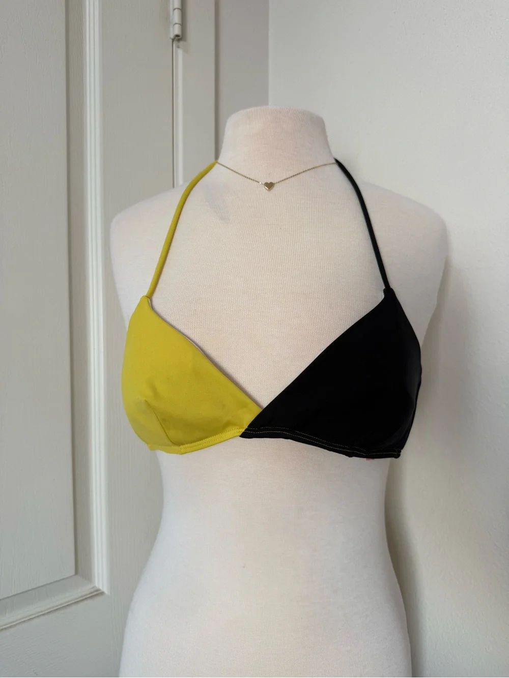 Colorblock Halter Bikini Top - Yellow & Black